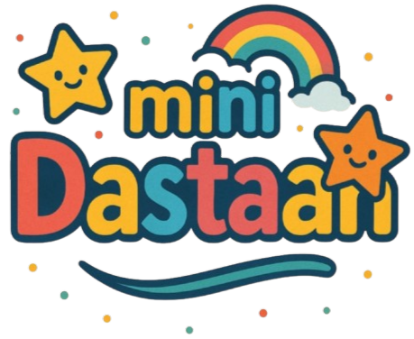Colorful logo with stars, rainbow, and text 'mini Dastaan' on a white background